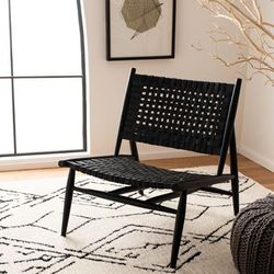 Soleil Leather Woven Accent Chair in Black - Safavieh ACH1001D