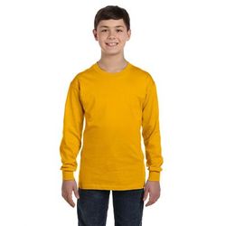 Gildan G540B Youth Heavy Cotton Long Sleeve T-Shirt in Gold size Small G5400B, 5400B