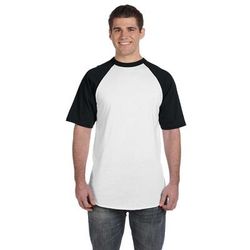 Augusta Sportswear 423 Adult Short-Sleeve Baseball Jersey T-Shirt in White/Black size Medium | Cotton Polyester