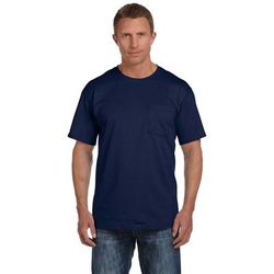 Fruit of the Loom 3931P Adult 5 oz. HD Cotton Pocket T-Shirt in J Navy Blue size Large 3930PR