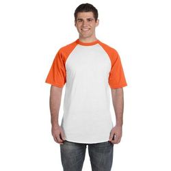 Augusta Sportswear 423 Adult Short-Sleeve Baseball Jersey T-Shirt in White/Orange size Small | Cotton Polyester