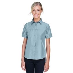 Harriton M580W Women's Key West Short-Sleeve Performance Staff Shirt in Cloud Blue size 3XL | Polyester