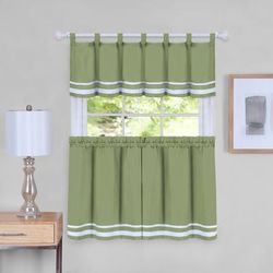 Wide Width Dakota Window Curtain Tier Pair and Valance Set by Achim Home Décor in Green (Size 58" W 36" L)