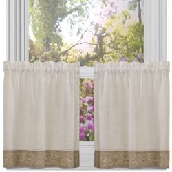 Wide Width Oakwood Window Curtain Tier Pair by Achim Home Décor in Natural (Size 58" W 24" L)