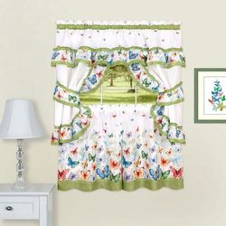 Wide Width Butterflies Printed Cottage Window Curtain Set by Achim Home Décor in Green (Size 57" W 24" L)