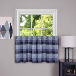 Wide Width Harvard Window Curtain Tier Pair by Achim Home Décor in Blue (Size 57" W 36" L)