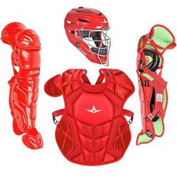 All Star System7 Axis NOCSAE Certified Intermediate Solid Pro Baseball Catcher's Kit - Ages 12-16 Scarlet