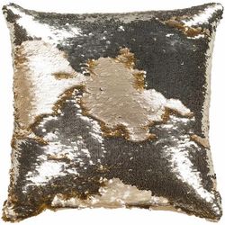 Idaville 18" Square Modern Metallic Gold/Metallic Silver/Silver Gray Throw Pillow - Boutique Rugs