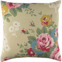 Whyteleafe 18" Square Cottage Rose/Beige/Blue/Dusty Pink/Light Sage/Medium Green/Red/Tan/Dark Pink Throw Pillow - Boutique Rugs