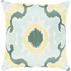 Eumemmerring 20" Square Traditional Cotton Emerald/Ivory/Seafoam/Yellow/Sage/Light Green Throw Pillow - Boutique Rugs