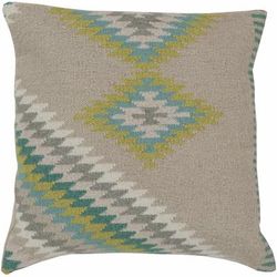 Munfordville 18" Square Rustic Wool Mint/Olive/Light Olive/Oatmeal/Green/Medium Gray Throw Pillow - Boutique Rugs