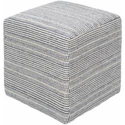 Waterfall 18"H x 16"W x 16"D Cottage Cotton Ivory/Light Blue Pouf - Boutique Rugs