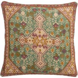 Ocean 18" Square Traditional Jute Rose/Charcoal/Mustard/Sage/Tan/Dark Pink Throw Pillow - Boutique Rugs
