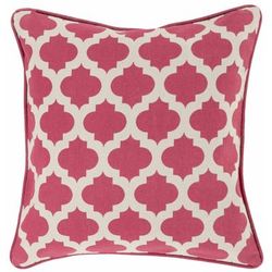 Addiebrownhill 18" Square Traditional Cotton Oatmeal/Rose/Medium Gray/Dark Pink Throw Pillow - Boutique Rugs
