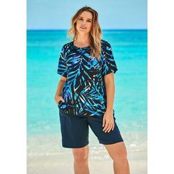Plus Size Women's The Swim Tee by Swim 365 in Blue Painterly Leaves (Size 30/32) Rash Guard