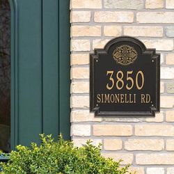 Designer Square Wall Address Plaque - Bronze/Gold Plaque with Framed Medallion, Standard, 1 Line - Frontgate