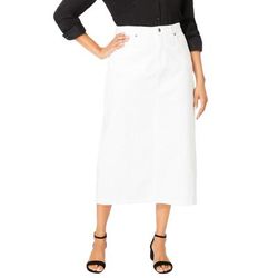 Plus Size Women's Classic Cotton Denim Midi Skirt by Jessica London in White (Size 28) 100% Cotton