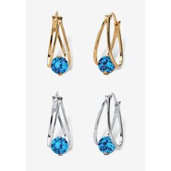 Silvertone 2 Pair Set Hoop Earrings (24x9mm) Round Simulated Blue by PalmBeach Jewelry in September