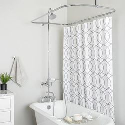 Randolph Morris 48 Inch Deck Mount Clawfoot Tub Shower Enclosure with Downspout Faucet and Watering Can Shower Head RM732W-48C