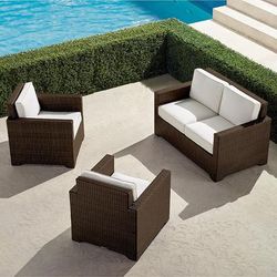 Small Palermo 3-pc. Loveseat Set in Bronze Wicker - Standard, Sand with Canvas piping - Frontgate