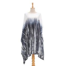 Black Rain,'Hand Painted Black and White Batik Caftan Dress'