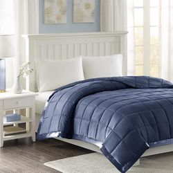 Madison Park Twin All Season Hypoallergenic Microfiber Down Alternative Blanket w/ 3M Scotchgard in Navy - Olliix MP51-6698