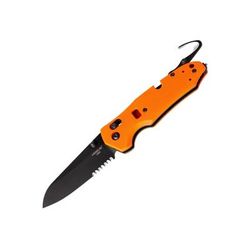 Hogue Trauma First Response Tool Automatic Folding Knife 3.4in Bohler N680 Stainless Sheepsfoot Blade Partially Serrated Black Cerakote Orange G10