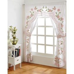 Wide Width Bloomfield Collection in Floral Design 100% Cotton Tufted Chenille Curtain 2 Piece Set by Better Trends in Rose (Size 84" W 84" L)