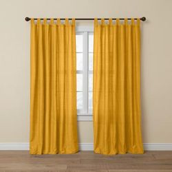 Wide Width Poly Cotton Canvas Tab-Top Panel by BrylaneHome in Ochre (Size 48" W 84" L) Window Curtain