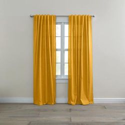 Wide Width Poly Cotton Canvas Back-Tab Panel by BrylaneHome in Ochre (Size 48" W 63" L) Window Curtain