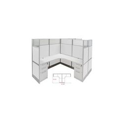 12'W x 6'D x 67"H White Washable Laminate Complete 2-Person L-Shaped Office Cubicles w/Fi