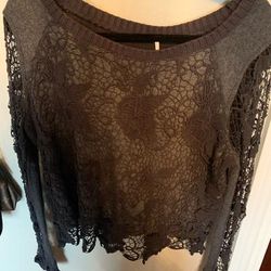 Free People Tops | Free People Grey Lace Top | Color: Brown | Size: M