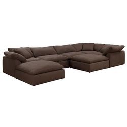 Sunset Trading Cloud Puff 7 Piece Slipcovered Modular Sectional Sofa with Ottomans In Brown Performance Fabric - Sunset Trading SU-1458-88-3C-2A-2O