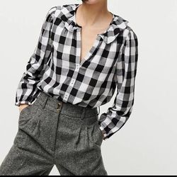 J. Crew Tops | J Crew Black White Buffalo Check Gold Medium | Color: Black/White | Size: M