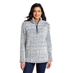 Port Authority L130 Women's Cozy 1/4-Zip Fleece Jacket in Navy Blue Heather size Large | Polyester