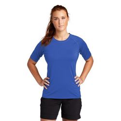 Sport-Tek LST470 Athletic Women's Rashguard Top in True Royal Blue size XL | Polyester/Spandex Blend