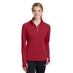 Sport-Tek LST860 Women's Sport-Wick Textured 1/4-Zip Pullover T-Shirt in Deep Red size Large | Polyester