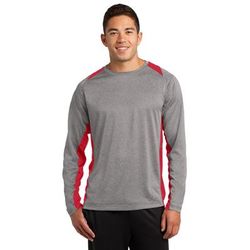 Sport-Tek ST361LS Long Sleeve Heather Colorblock Contender Top in Vintage Heather/True Red size 3XL | Polyester