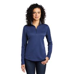 Port Authority LK584 Women's Silk Touch Performance 1/4-Zip in Royal/Steel Grey size Medium | Polyester