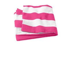 Port Authority PT43 Cabana Stripe Beach Towel in Tropical Pink size OSFA | Cotton Terry Velour