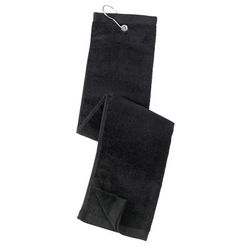 Port Authority TW50 Grommeted Tri-Fold Golf Towel in Black size OSFA | Cotton Blend