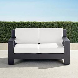 St. Kitts Loveseat with Cushions in Matte Black Aluminum - Standard, Dune - Frontgate