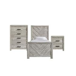 Keely Twin Panel 3PC Bedroom Set in White - Picket House Furnishings EL700TB3PC