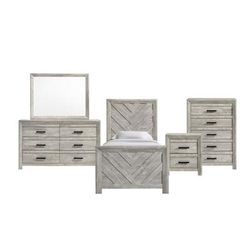 Keely Twin Panel 5PC Bedroom Set in White - Picket House Furnishings EL700TB5PC