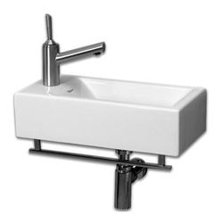 Whitehaus Collection Isabella Collection Wall Mount Bathroom Sink with Towel Bar- Left Side Single Faucet Drilling WH1-114LTB