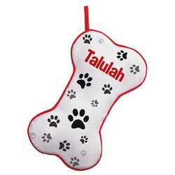 Personalized Dog Bone Print Stocking, .4 LB, White / Red