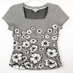 Anthropologie Tops | Anthropologie Maeve Floral Chevron Top | Color: Black/White | Size: S