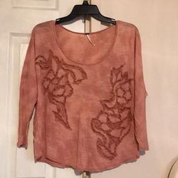 Free People Tops | Free People Pink Lace Oversized Long Sleeve Top M | Color: Pink | Size: M