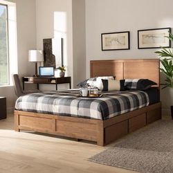 Baxton Studio Aras Modern Transitional Ash Walnut Brown Finished Wood Full Size 3-Drawer Platform Storage Bed - Wholesale Interiors Aras-Ash Walnut-Full