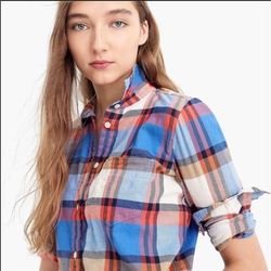 J. Crew Tops | Hp J Crew Perfect Fit Flannel Shirt | Color: Blue/Red | Size: L